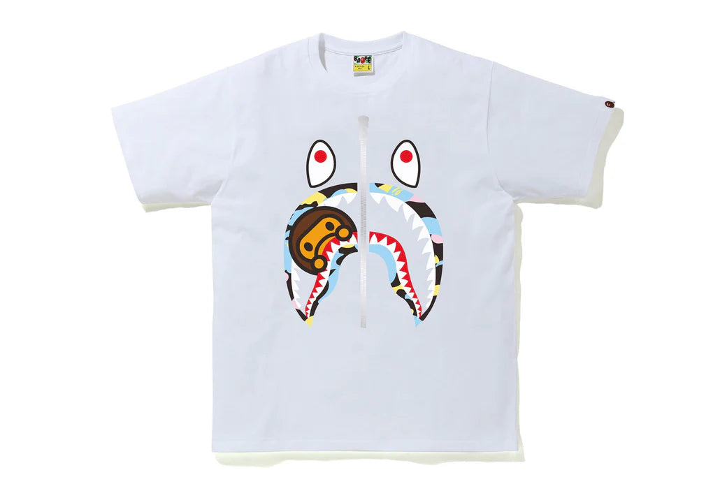 Bape Multi Camo Milo Shark White Tee