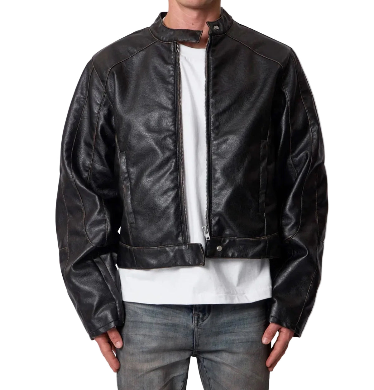 MNML Leather Moto Black Jacket