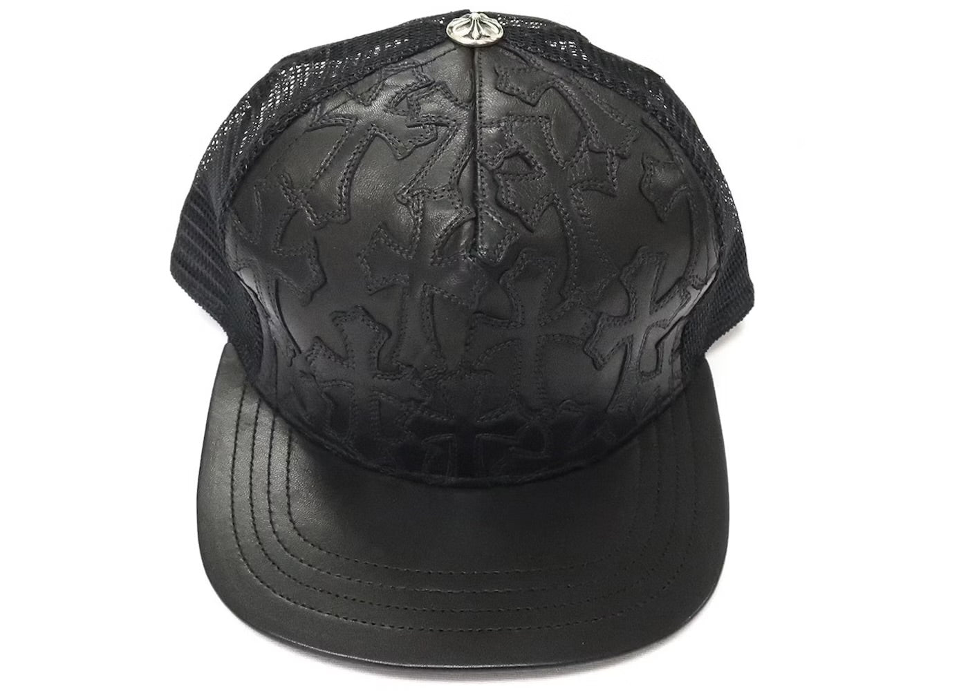 Chrome Hearts Cementery Cross Leather Stitched Black Cap (USED)
