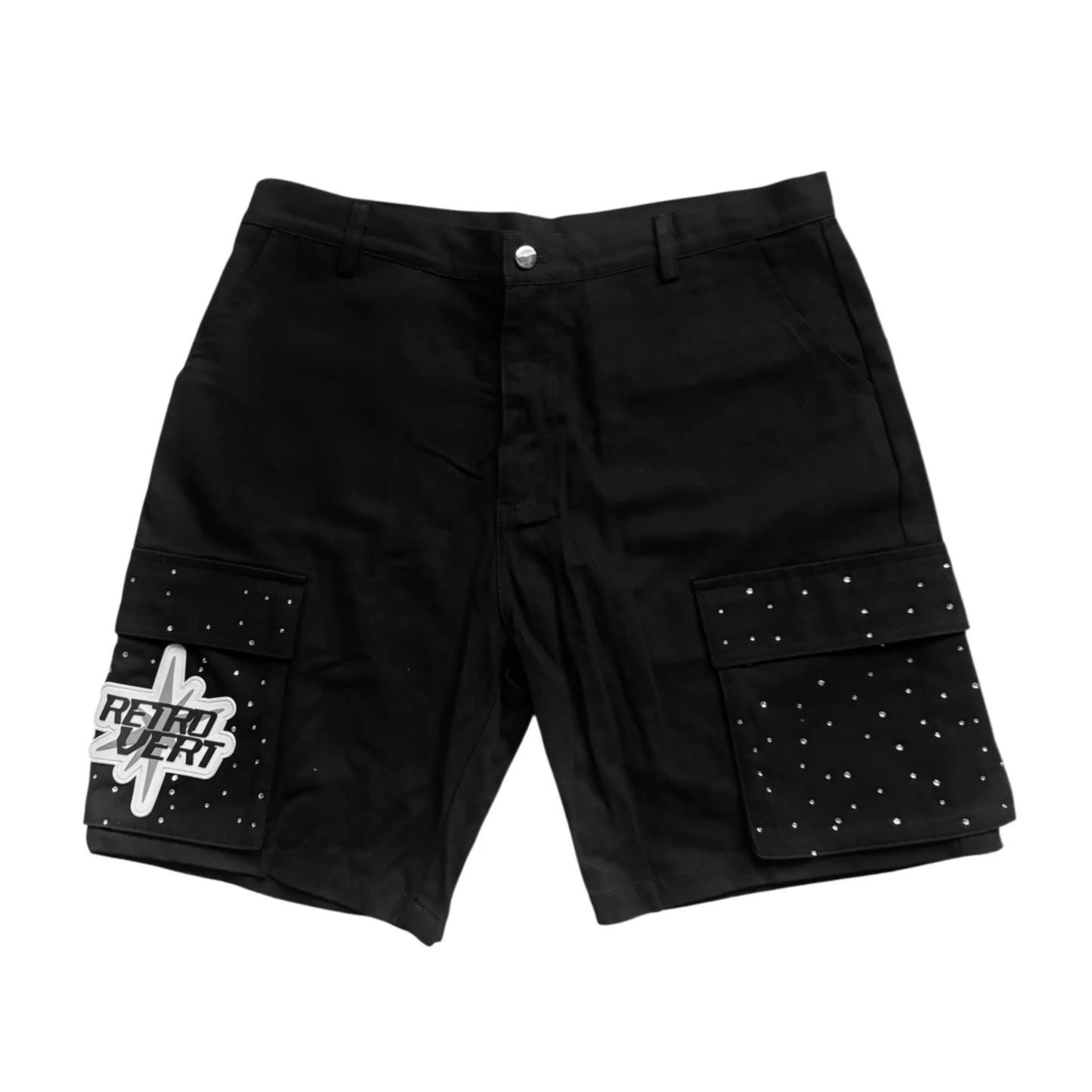 Retrovert Rhinestone Cargo Shorts Black