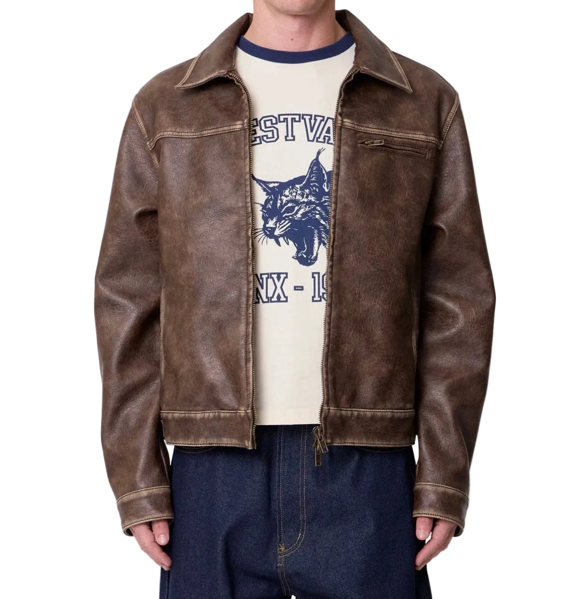 MNML Washed Leather Brown Jacket