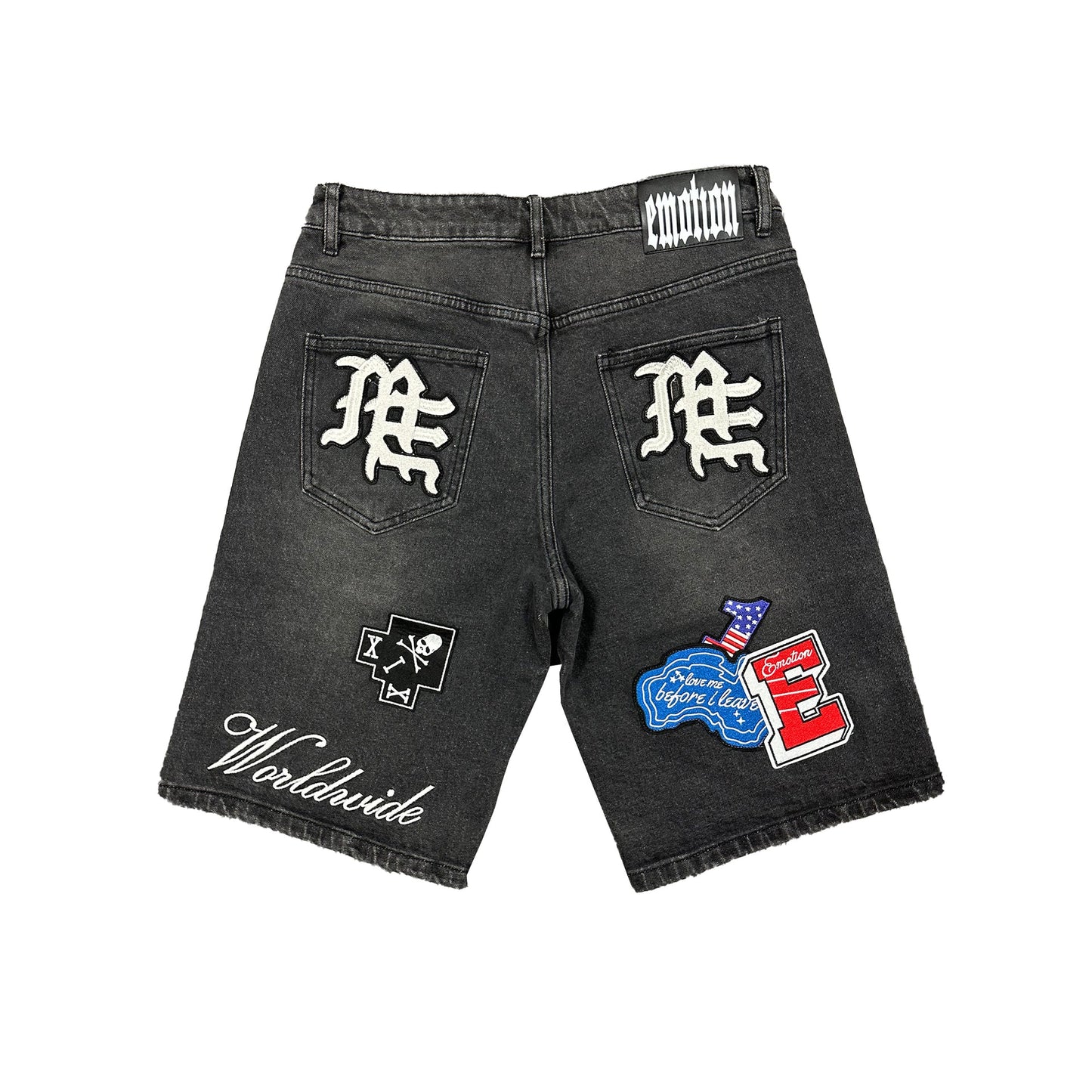 Mixed Emotion ‘Danger’ Patch Denim Shorts