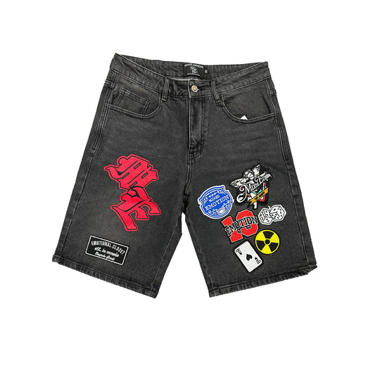 Mixed Emotion ‘Danger’ Patch Denim Shorts