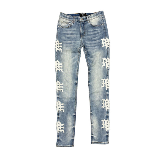 Mixed Emotion Monogram Denim Light Blue Wash (White Letters)