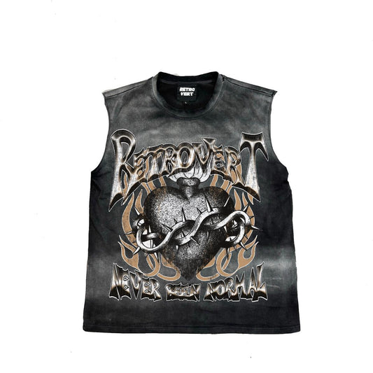 RETROVERT HEART THORN CUT-OFF TEE - SAND