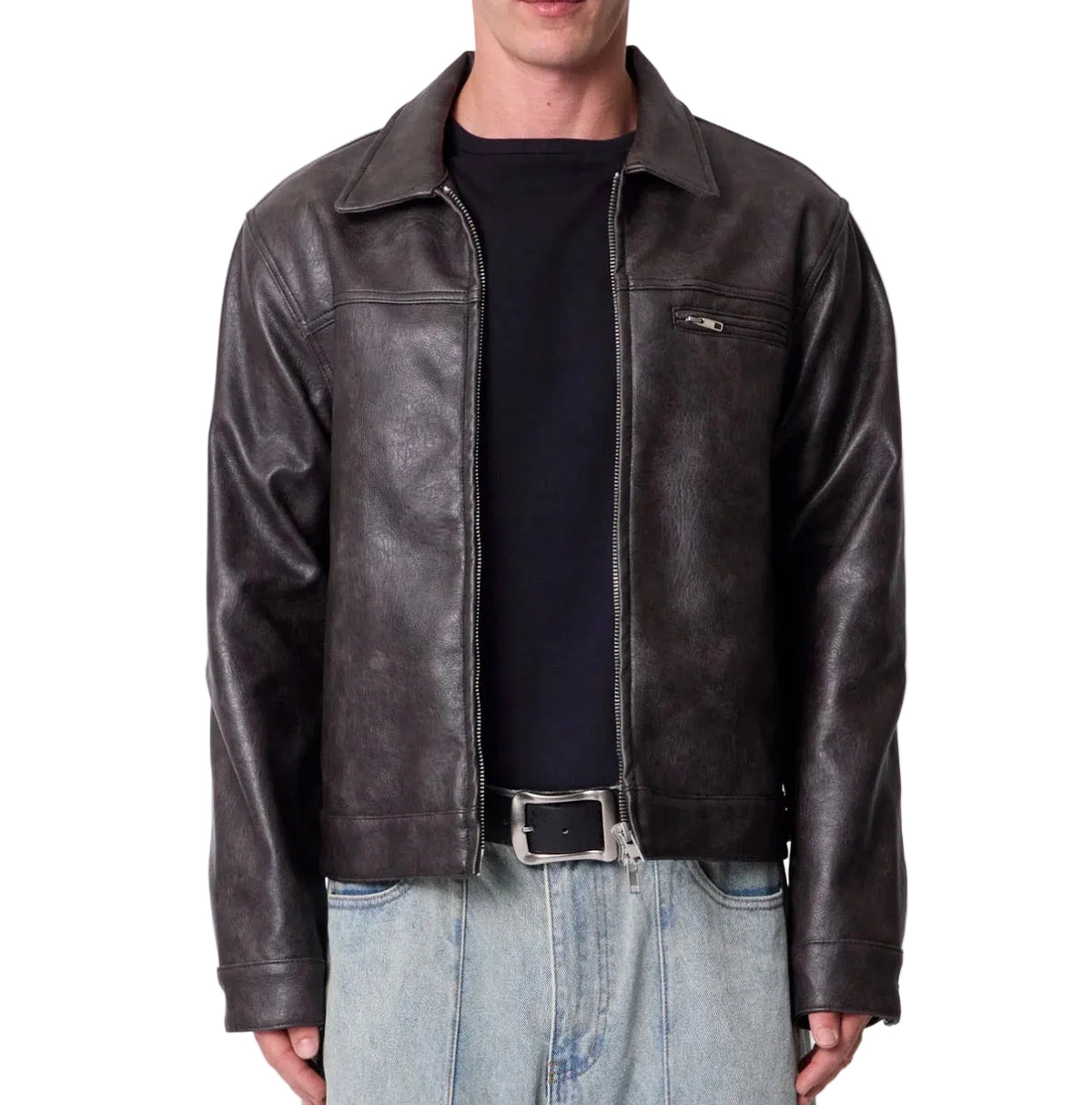 MNML Washed Leather Black Jacket