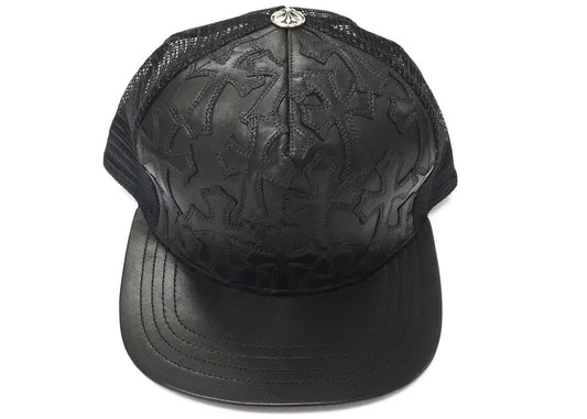 Chrome Hearts Cementery Cross Leather Stitched Black Cap (USED)