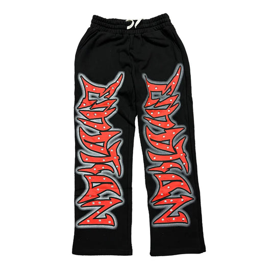 Mixed Emotion Black “Graffiti” Rhinestone Sweatpants