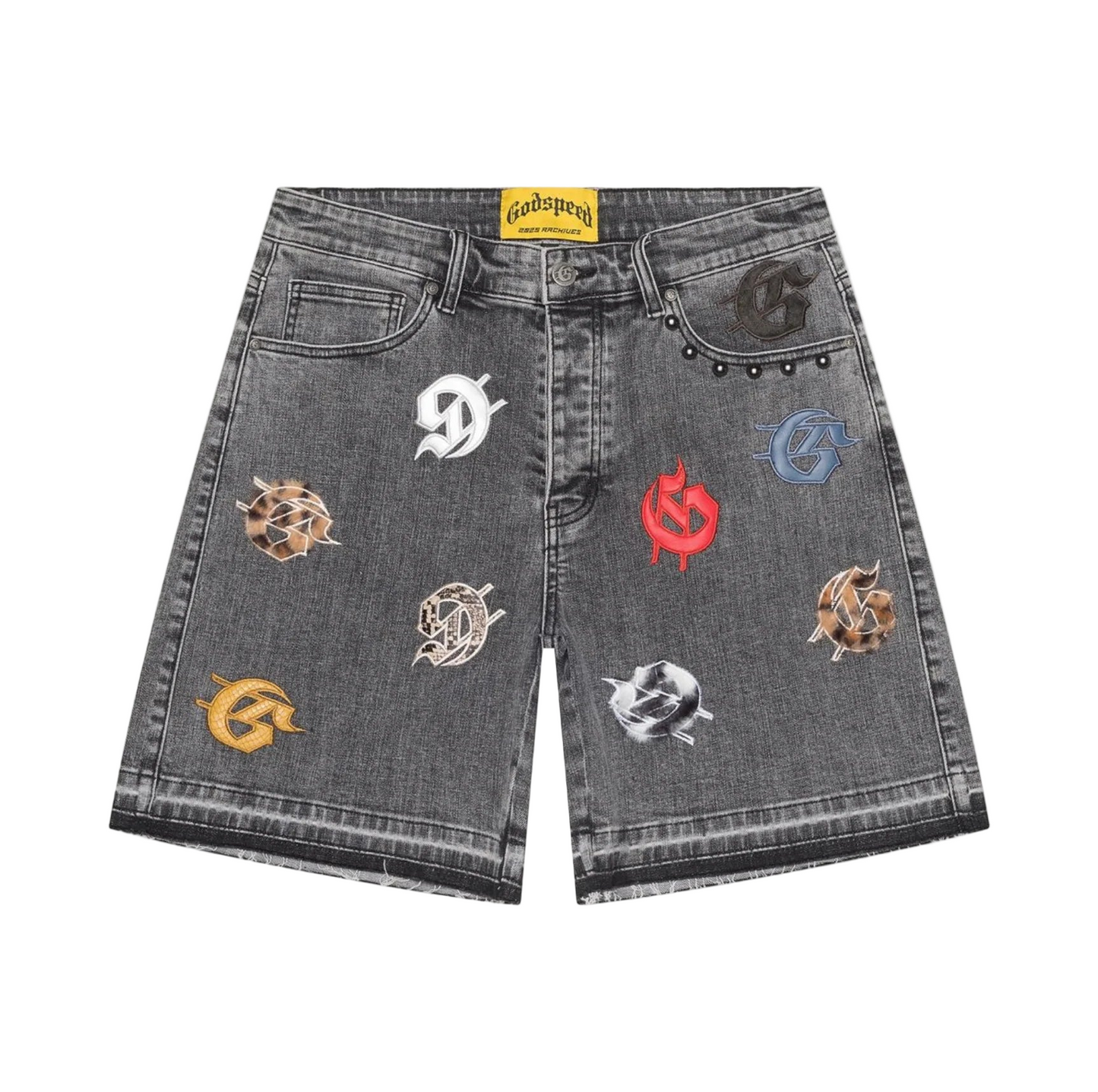 Godspeed Grey Multi Patched Denim Short