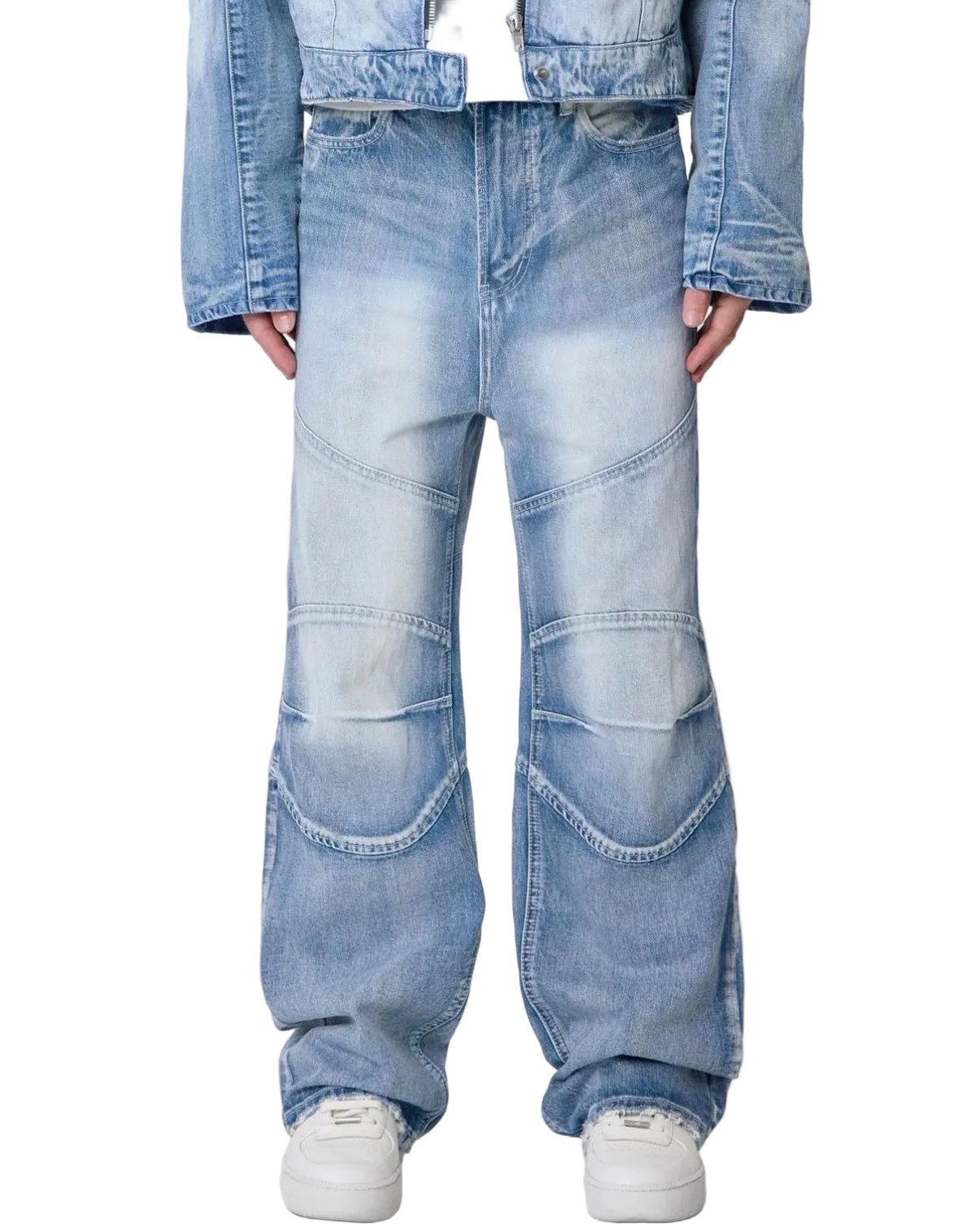 MNML Paneled Blue Moto Denim