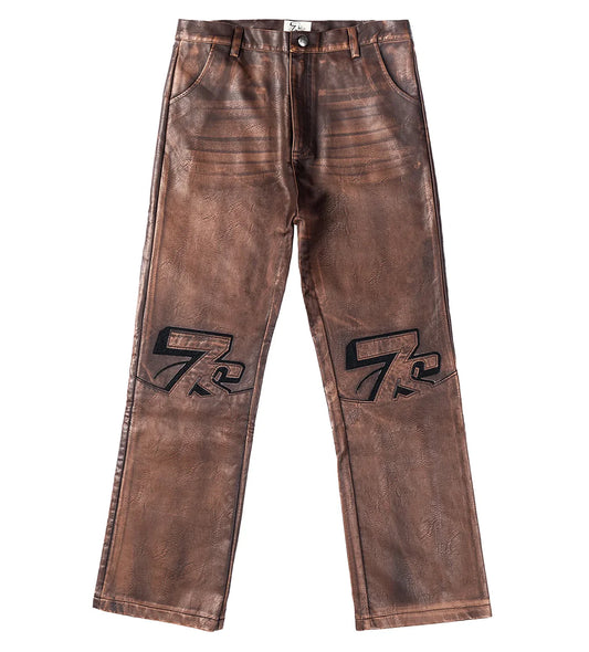 Triple Sevens Logo Leather Brown Pants