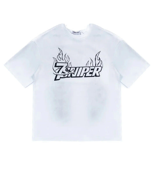 Triple Sevens 7Sniper Flame Logo White Tee