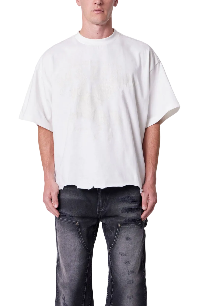 MNML MOTH EATEN CROPPED WHITE TEE