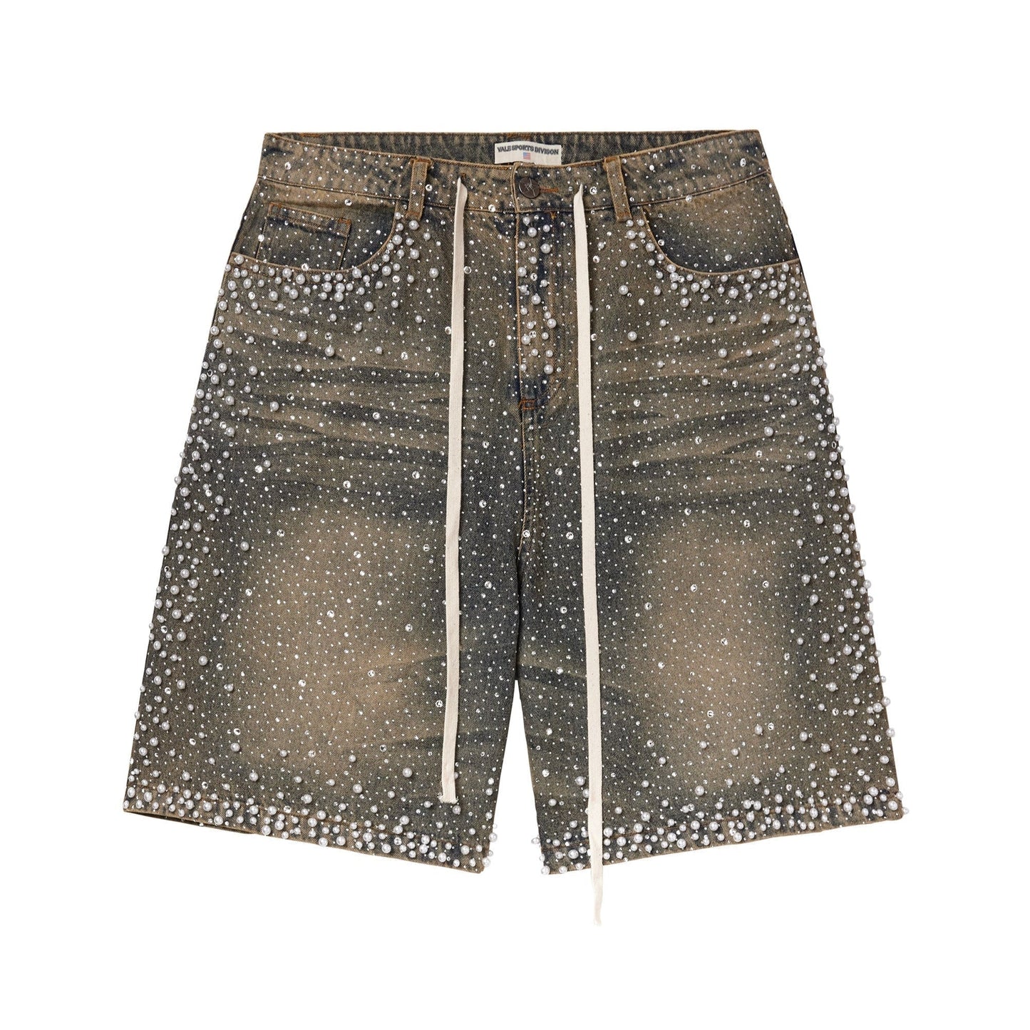 Vale Forever Rain Storm Rhinestone Jean Shorts Mid Wash