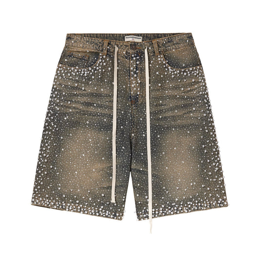 Vale Forever Rain Storm Rhinestone Jean Shorts Mid Wash