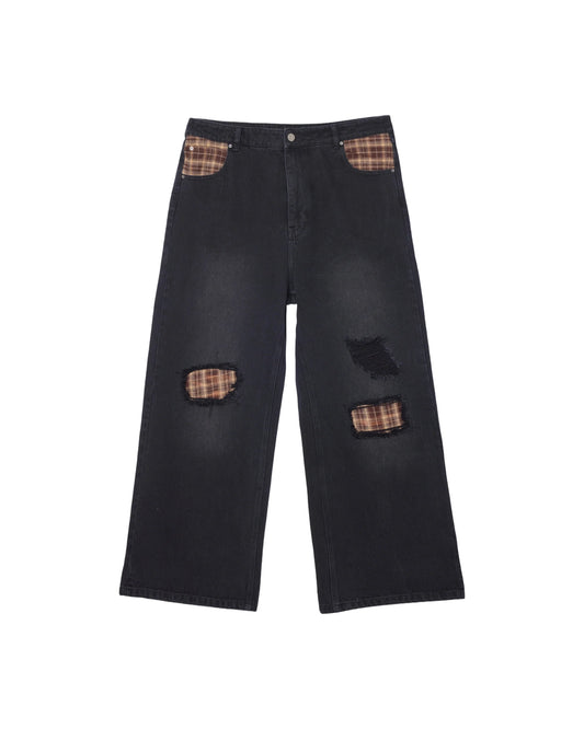 Azva Plaid Patch Denim
