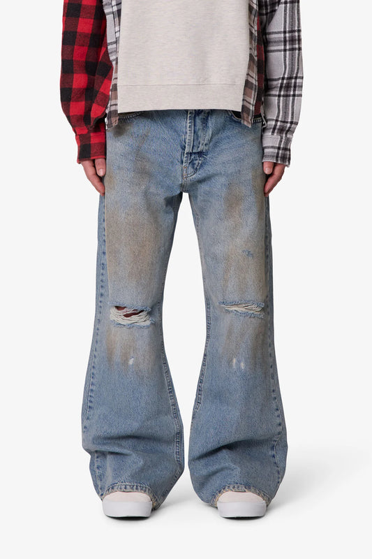 MNML STAINED KICK FLARE DENIM