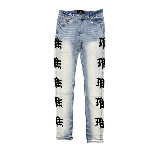 Mixed Emotion Monogram Denim Light Blue Wash (Black Letters)