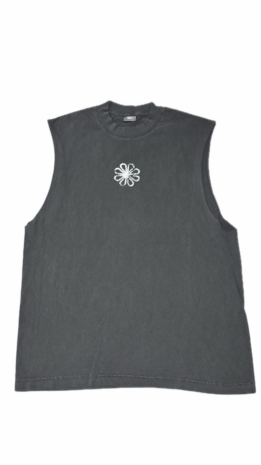 Made in Effort Flower Grey Washed Sleeveless Tee