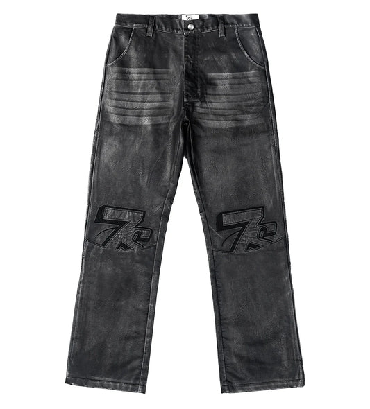 Triple Sevens Logo Leather Black Pants