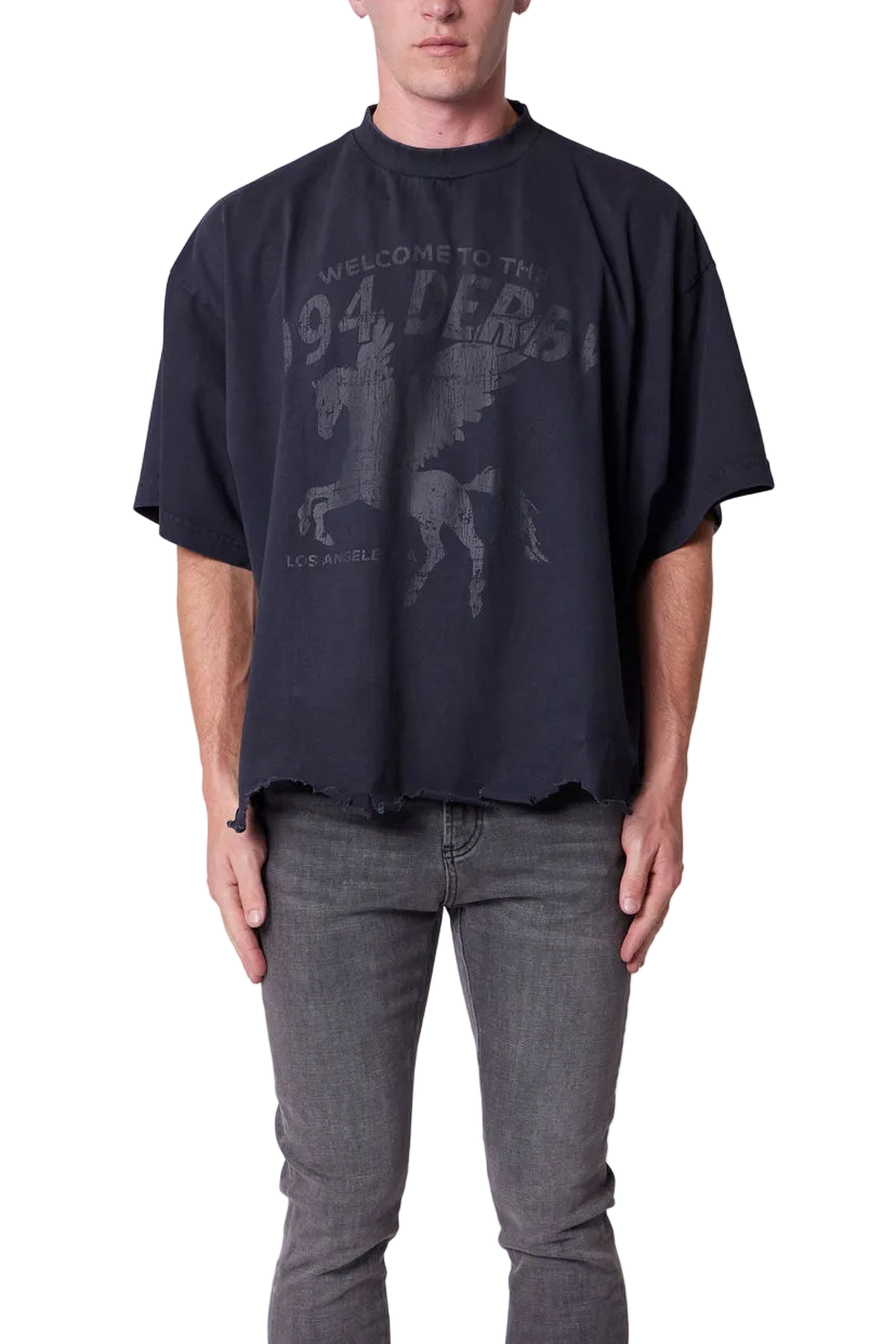 MNML MOTH EATEN CROPPED BLACK TEE