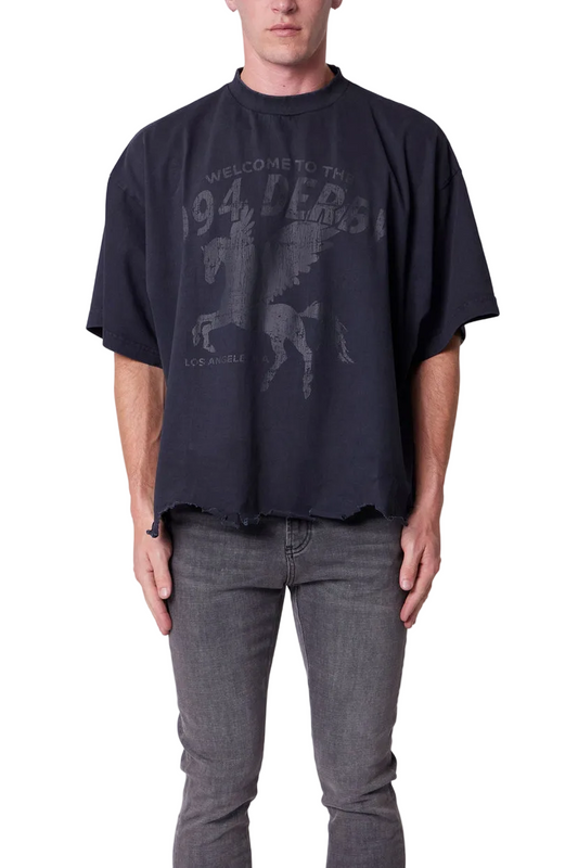 MNML MOTH EATEN CROPPED BLACK TEE