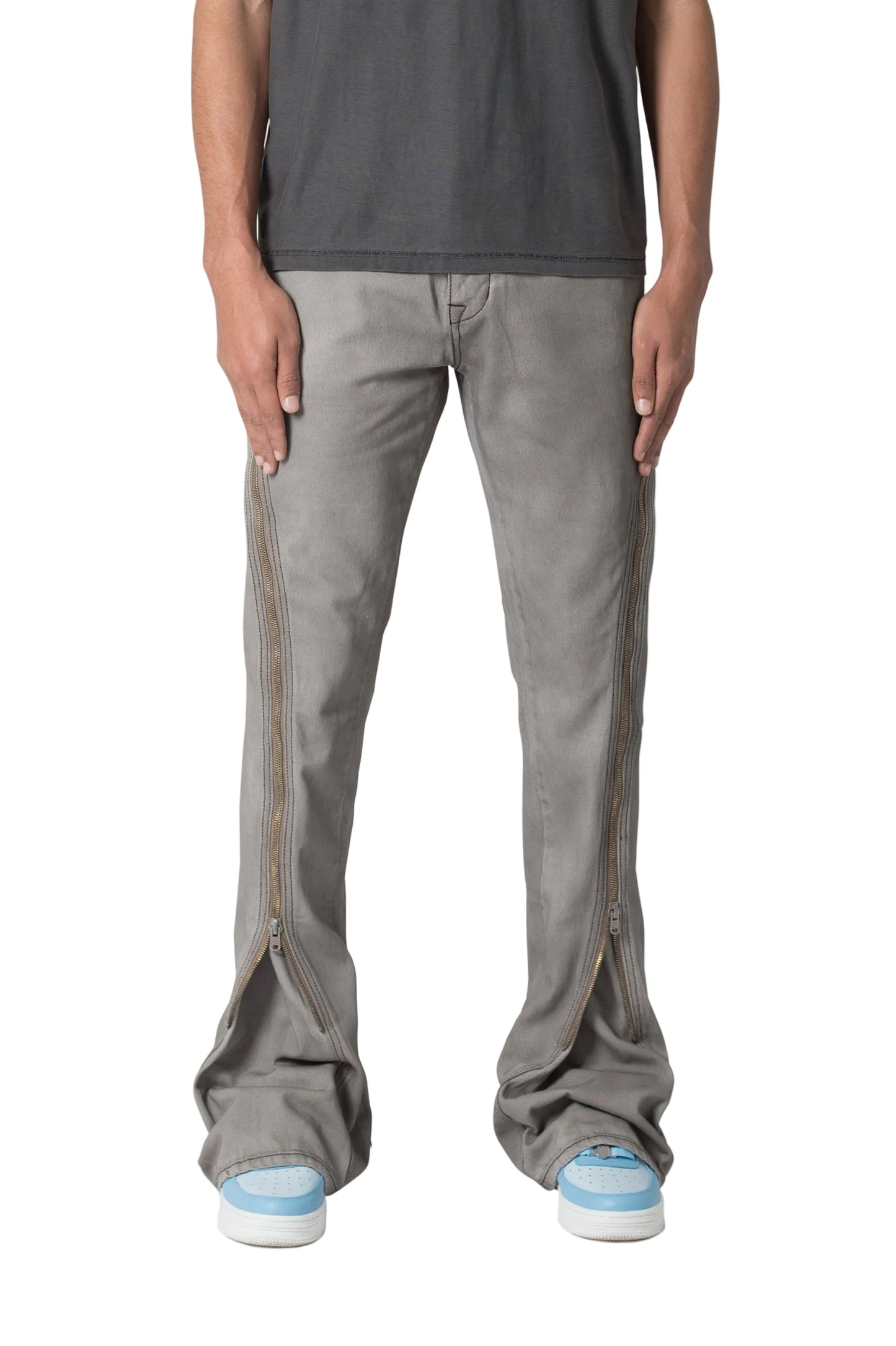 MNML D519 Zipper Flare Grey Denim