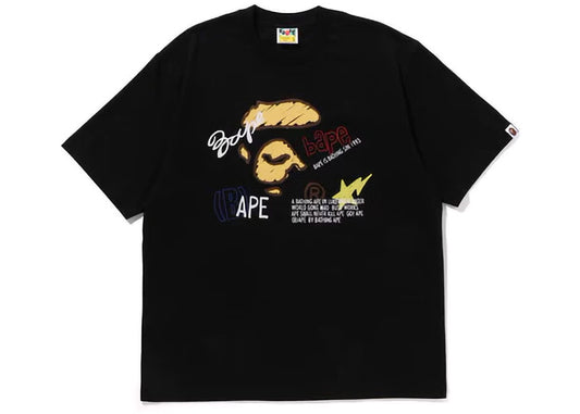 Bape Black Hand Draw Graphic Black Tee