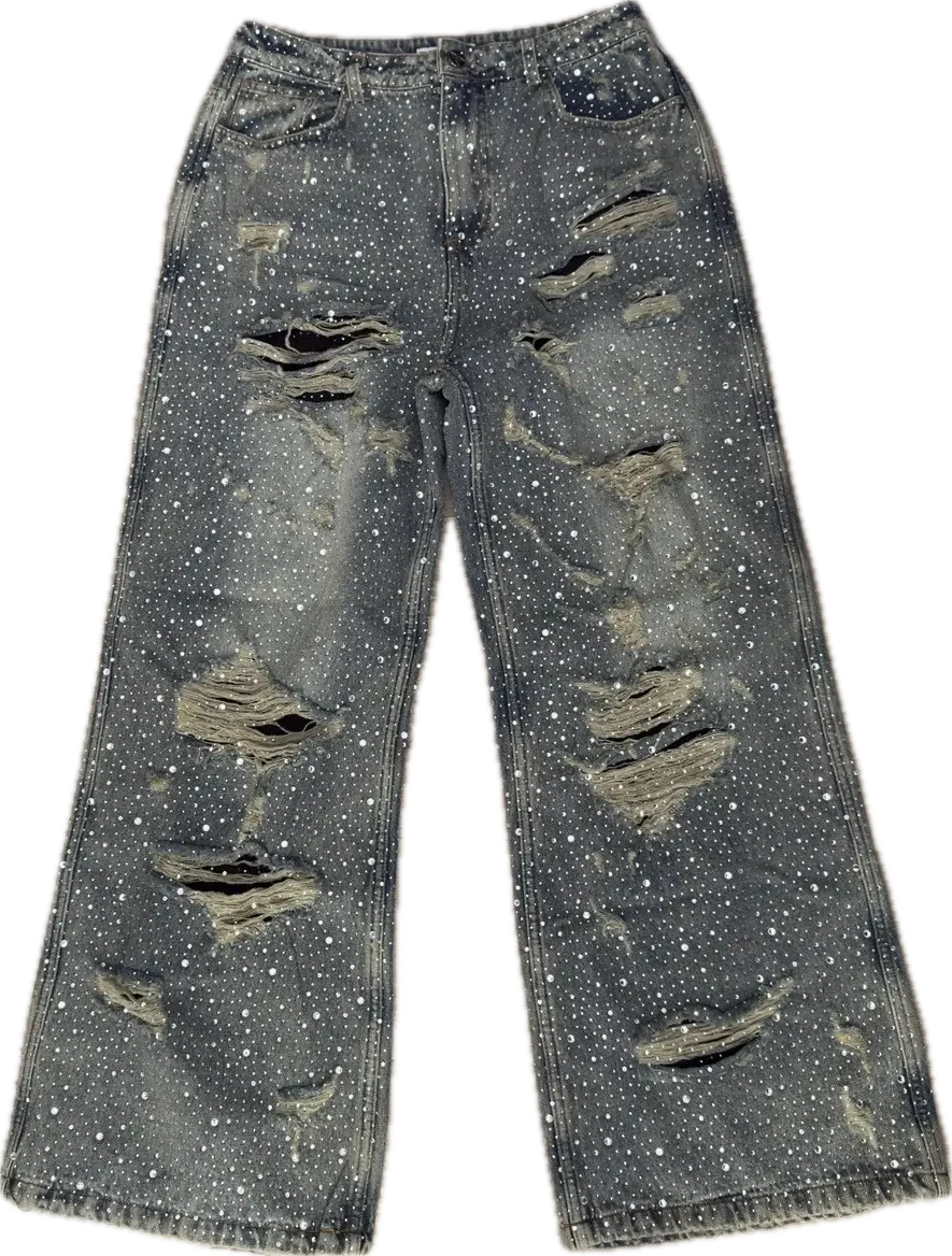 Vale Crystal Rain Distressed Blue Denim