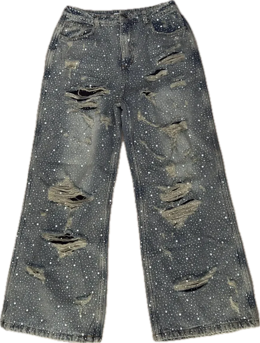 Vale Crystal Rain Distressed Blue Denim