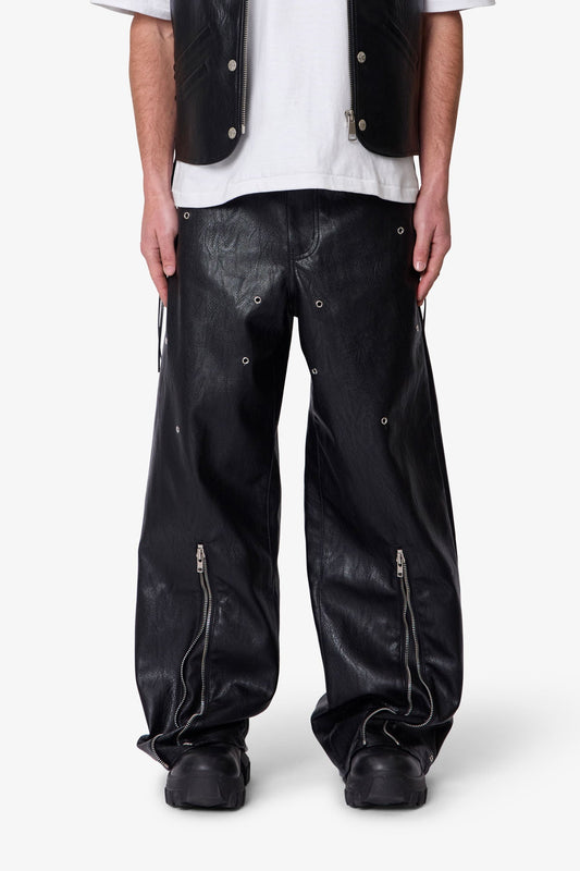 MNML LEATHER RAVE ZIP PANTS