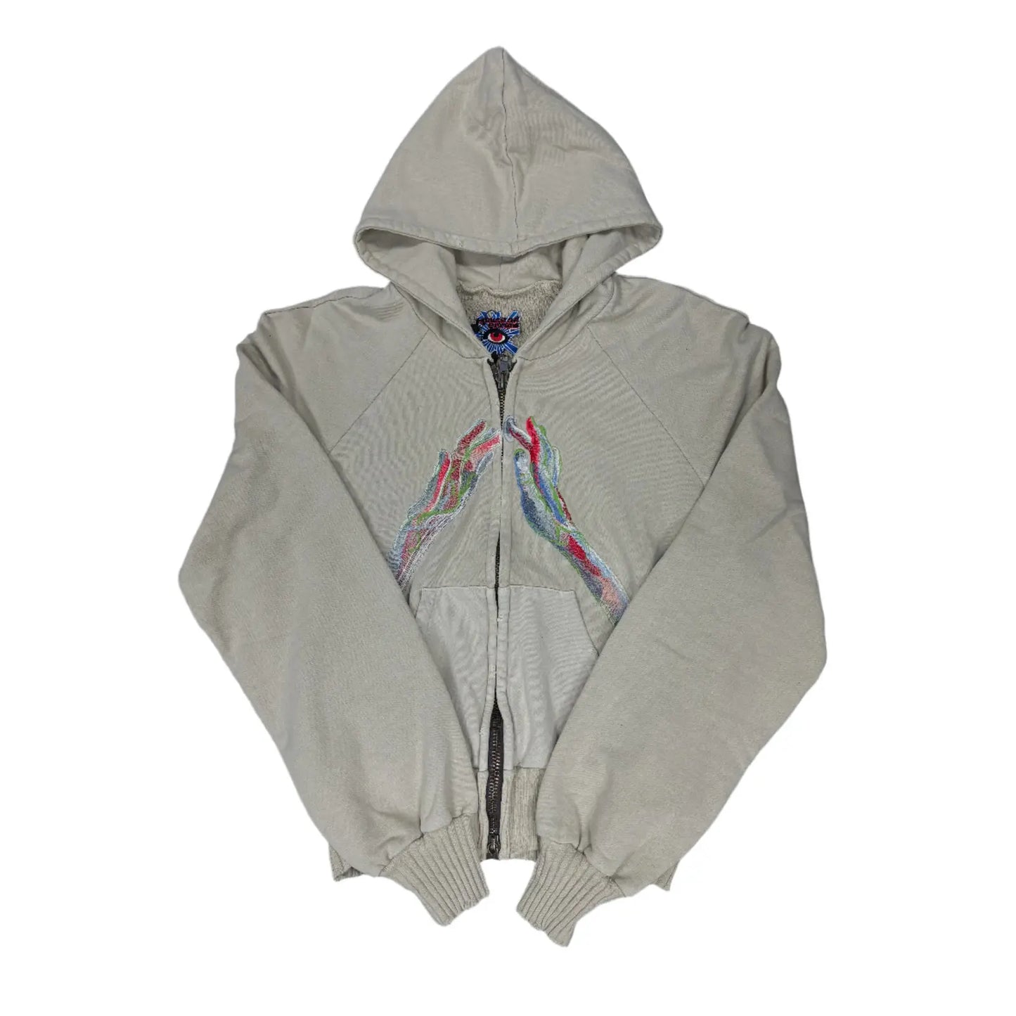 House Of Errors Multicolor Hands Zip Up Cream Hoodie